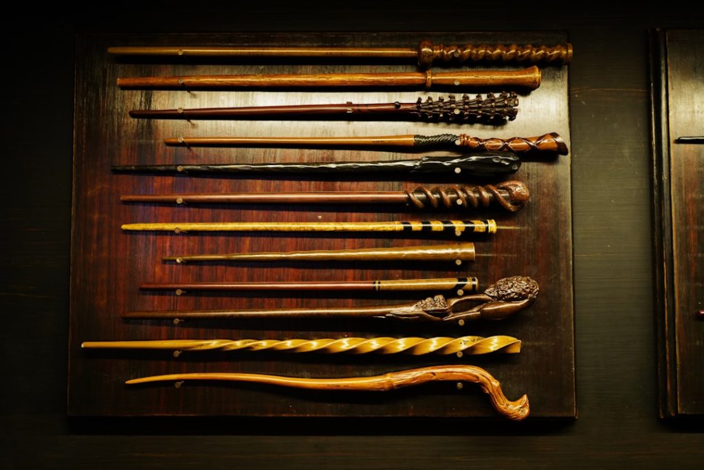 brown magic wands on brown table