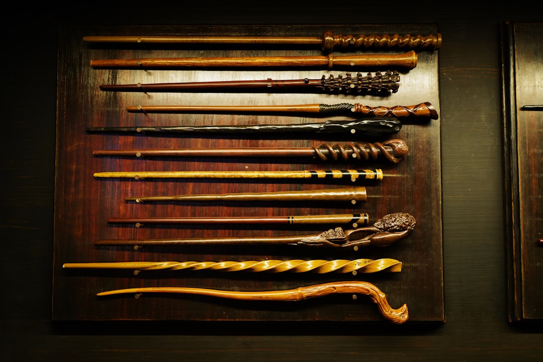 brown magic wands on brown table