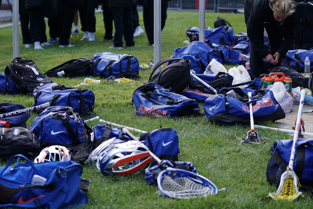 bagas and rackets on the grass