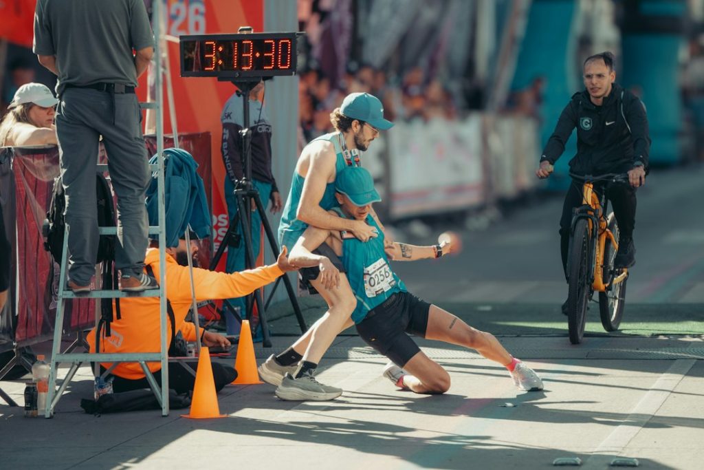 Runners collapse at finish line after race