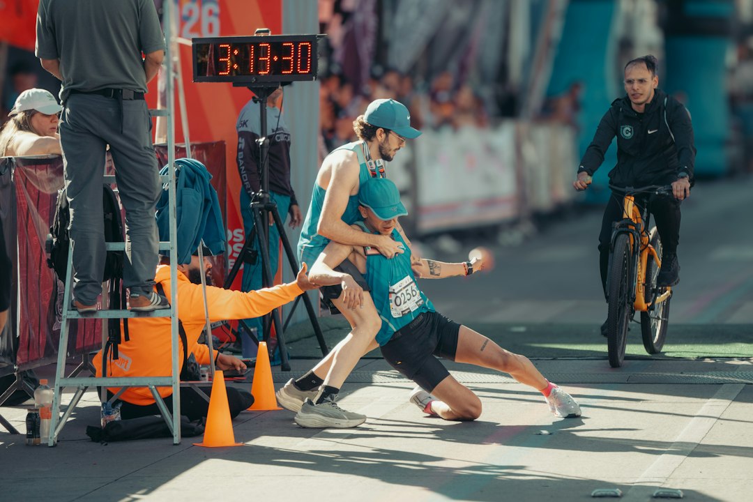 Runners collapse at finish line after race