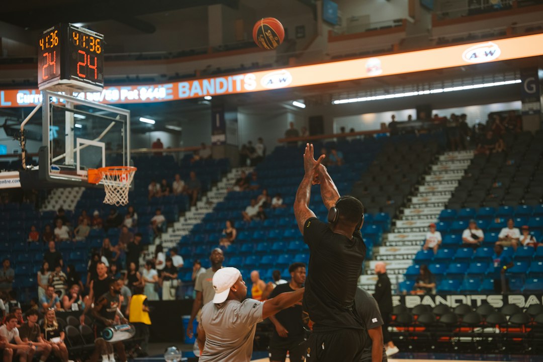 A basketball player shoots a free throw