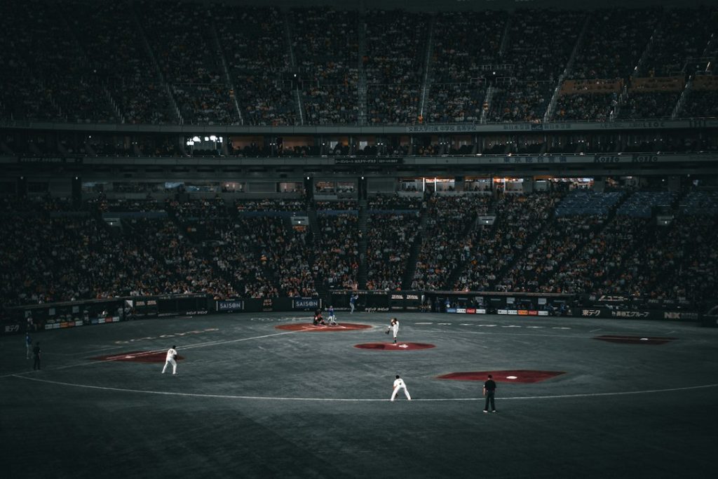 Baseball players on field during a game