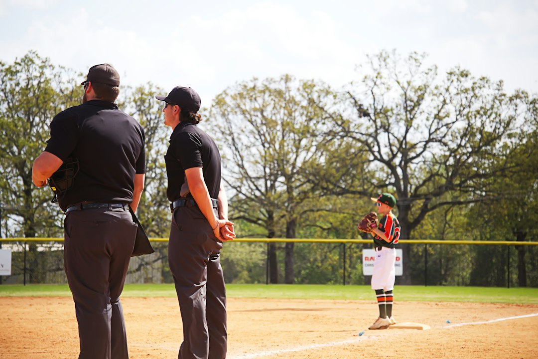 Baseball umpires watch the game unfold